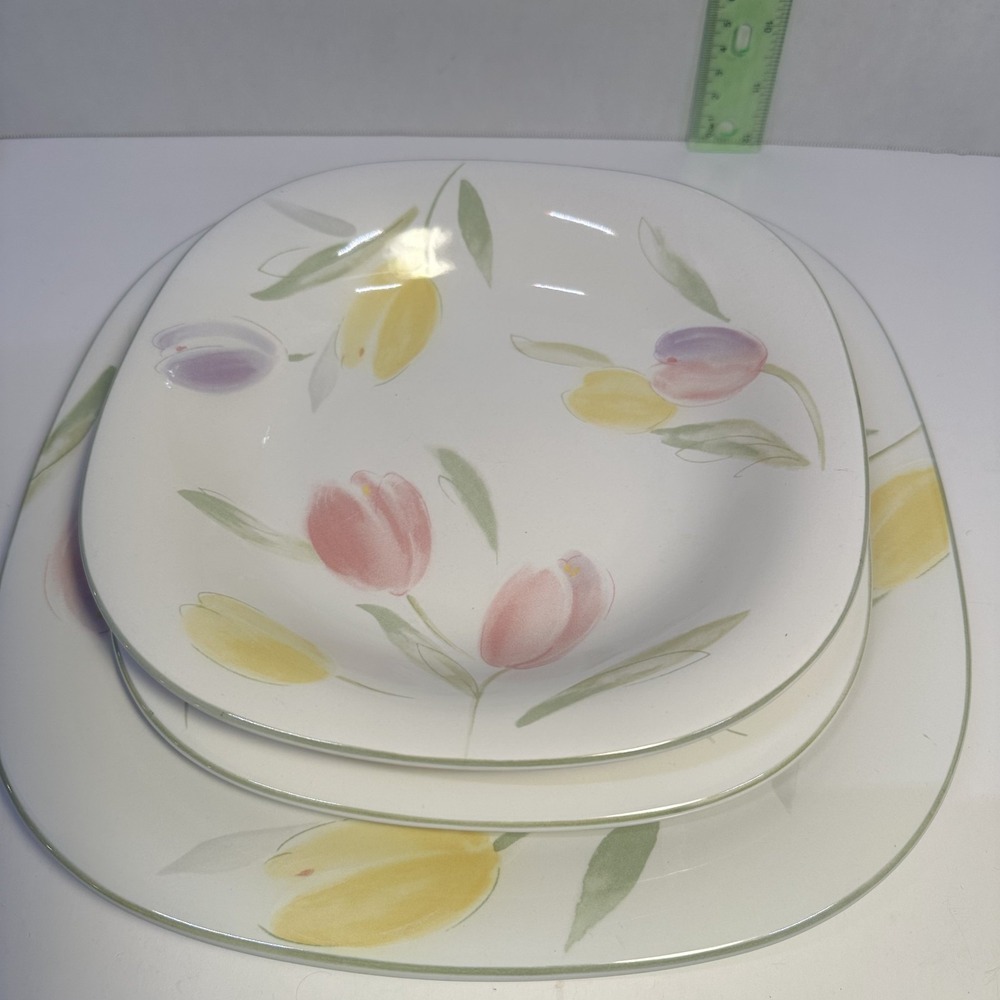 Studio Nova French Tulips CH007 3 Piece Plates Bowl Dinnerware Set Vintage 90s